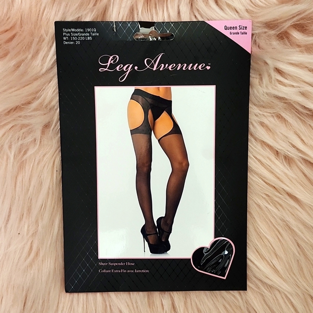 Brand New LEG AVENUE SHEER SUSPENDER HOSE-QUEEN